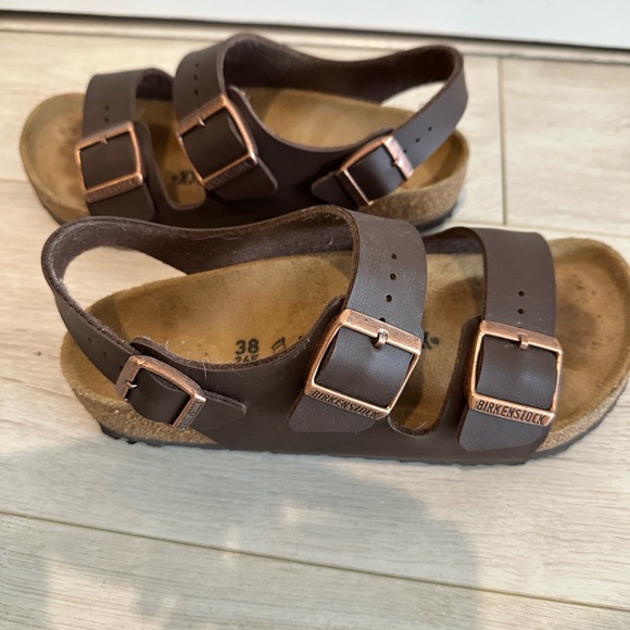 Birkenstock Dark Brown Sandals with Copper Buckles - Picture 5 of 10